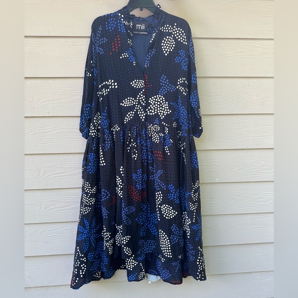 Mii Silk Blue and White Long Sleeve Sundress - Picture 2 of 12